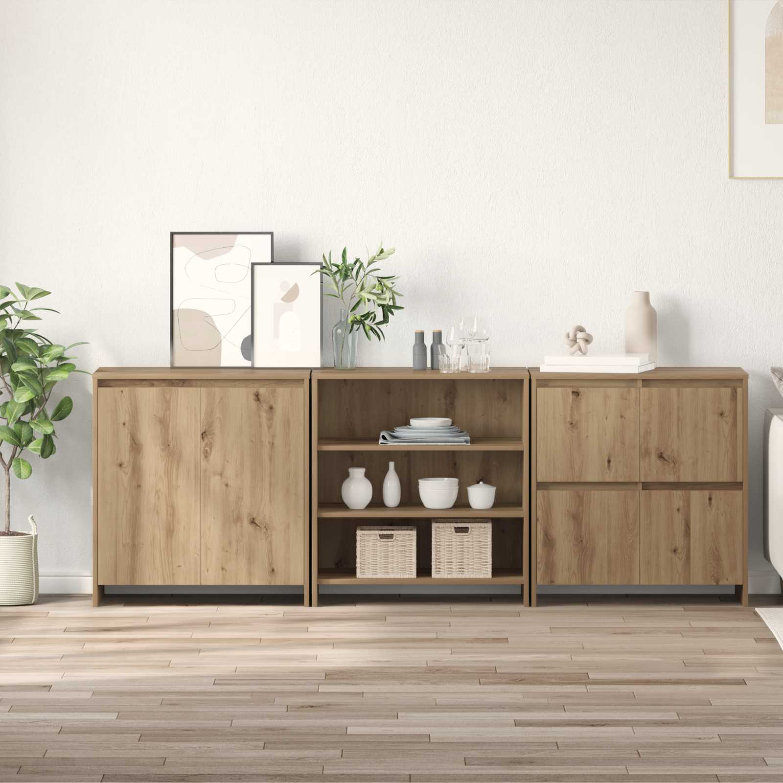 3-tlg. Sideboard Weiß Holzwerkstoff