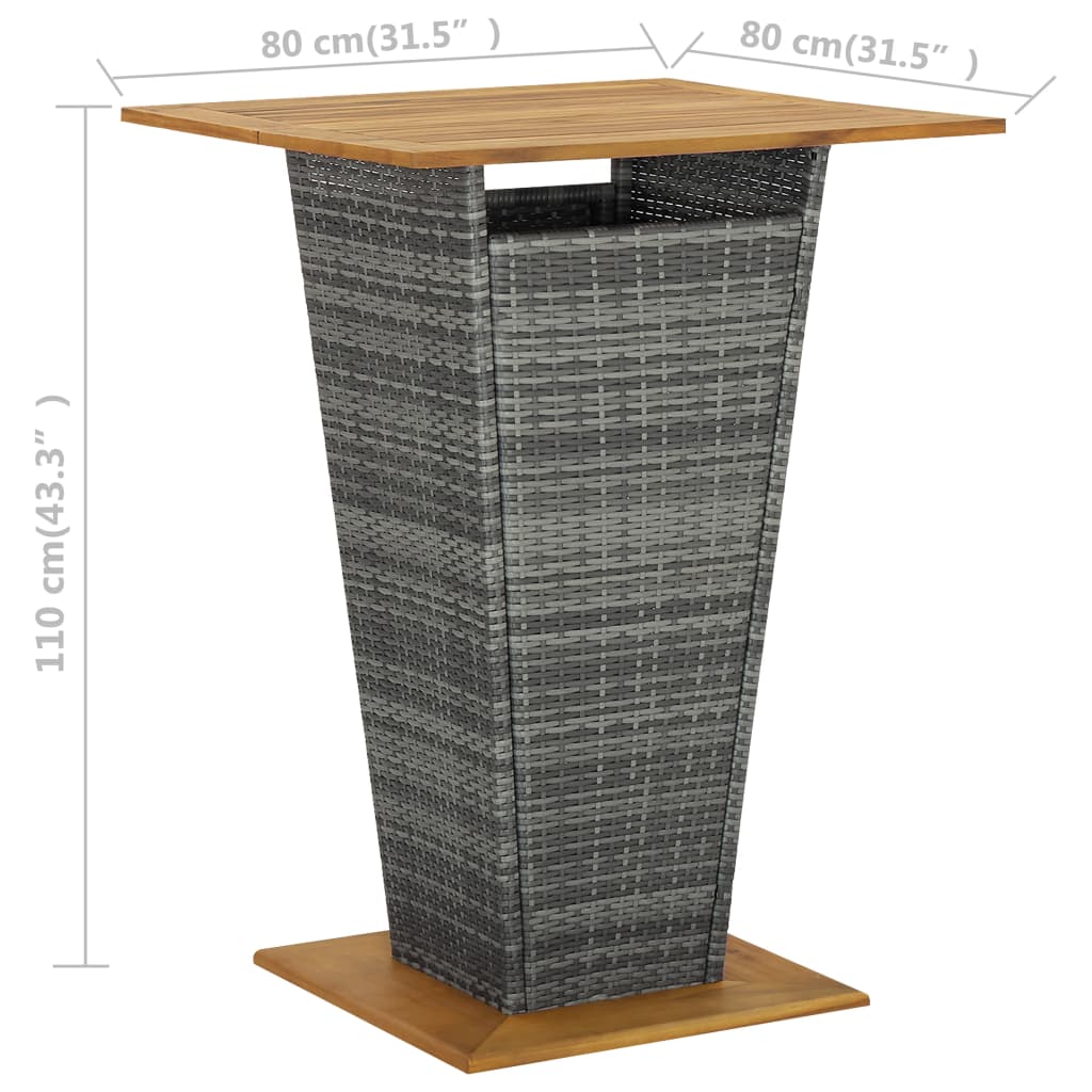 Bartisch Schwarz 80x80x110 cm Poly Rattan und Massivholz Akazie