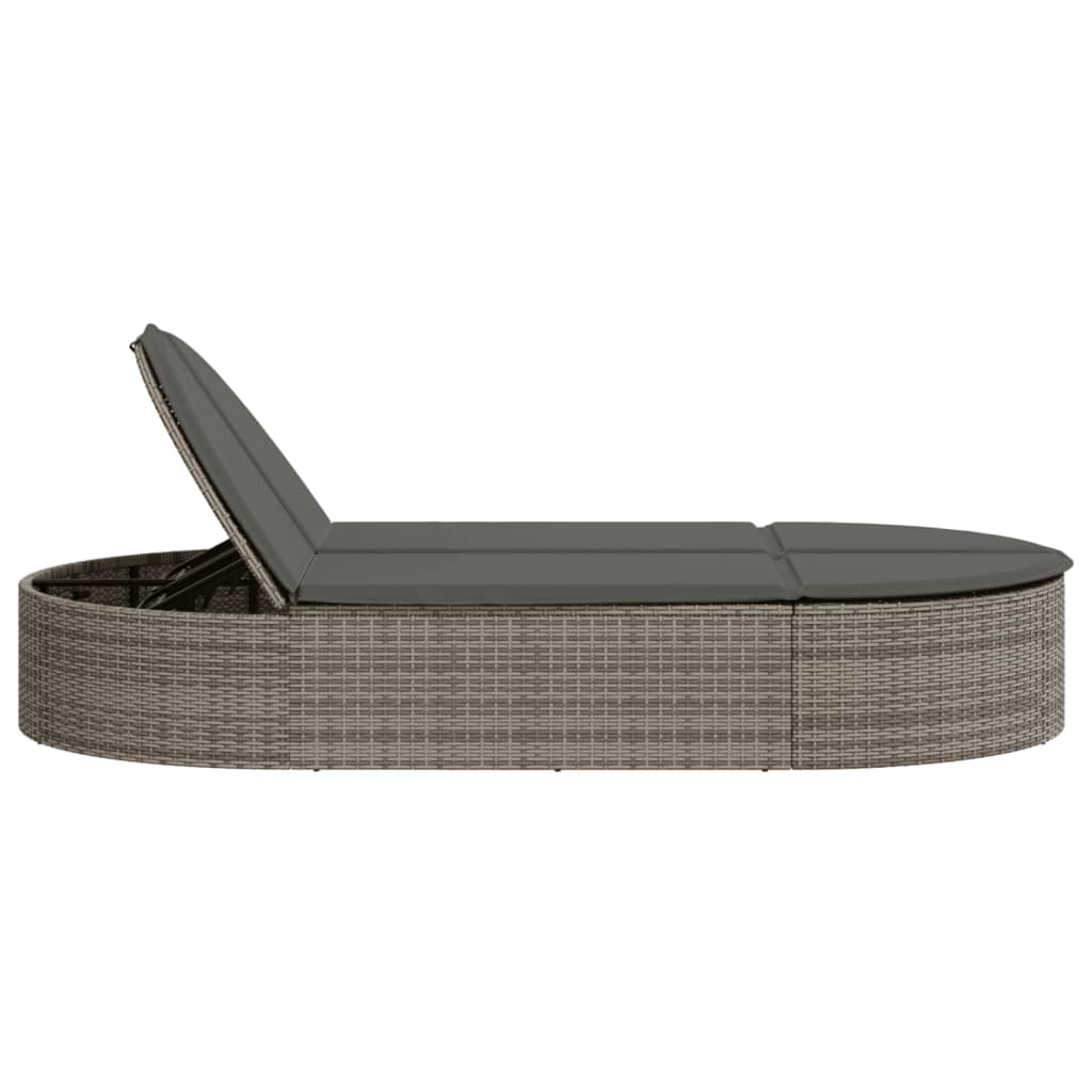Doppel-Sonnenliege mit Kissen Schwarz Poly Rattan