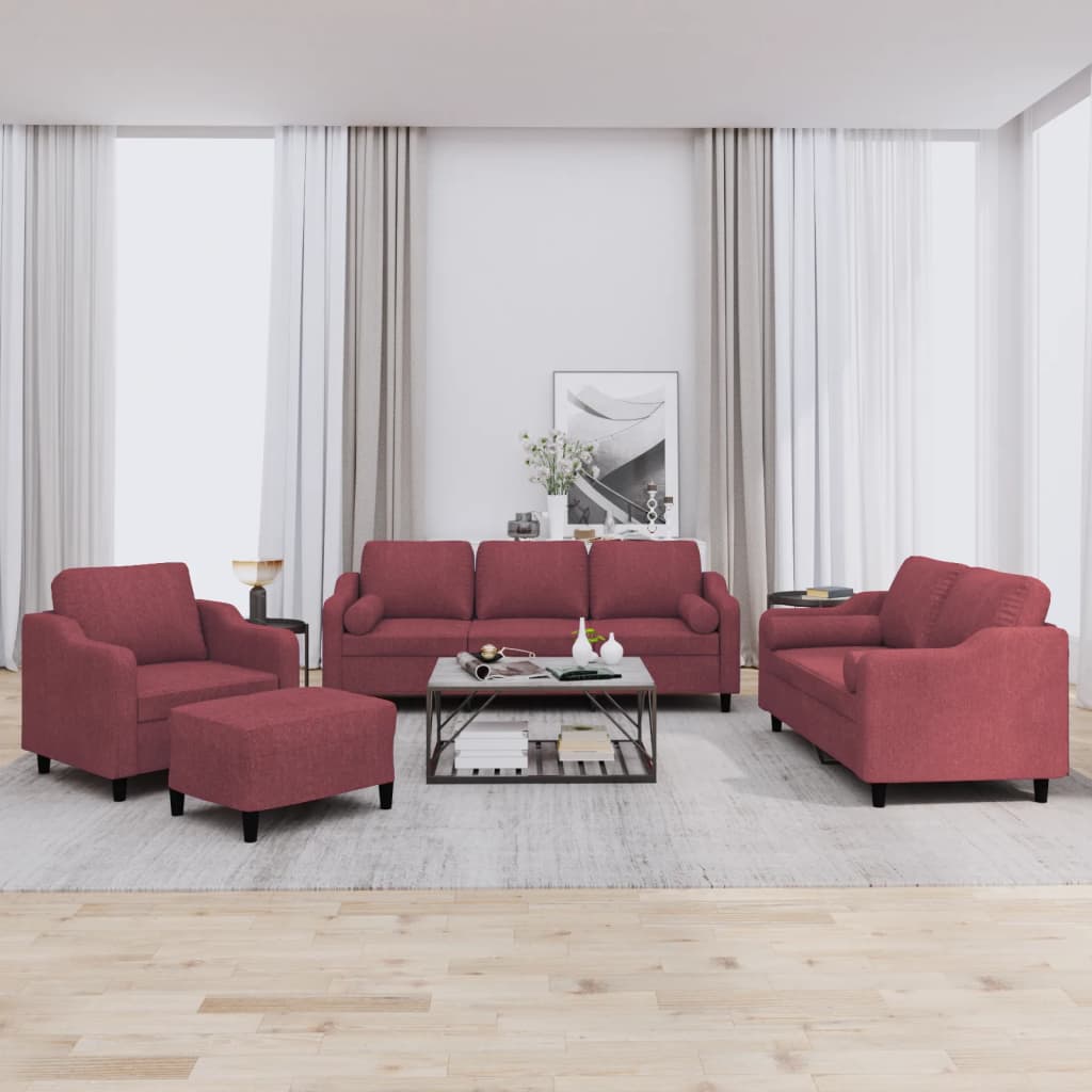 4-tlg. Sofagarnitur mit Kissen Braun Stoff