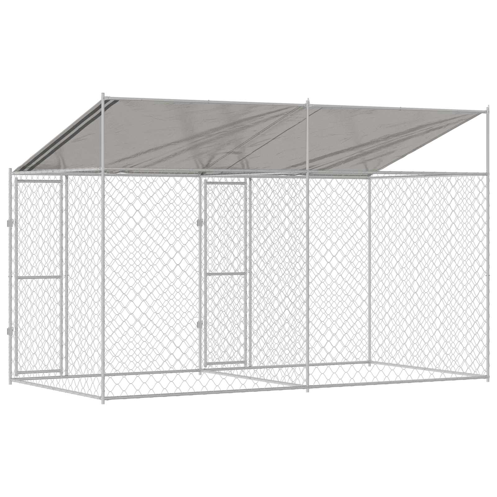 Hundezwinger mit Dach und Tür Grau 2x2x2 m Verzinkter Stahl