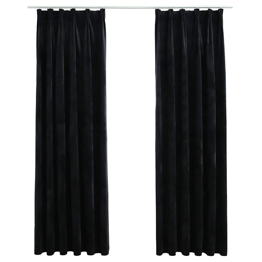 Verdunkelungsvorhänge mit Haken 2 Stk. Samt Schwarz 140x175 cm