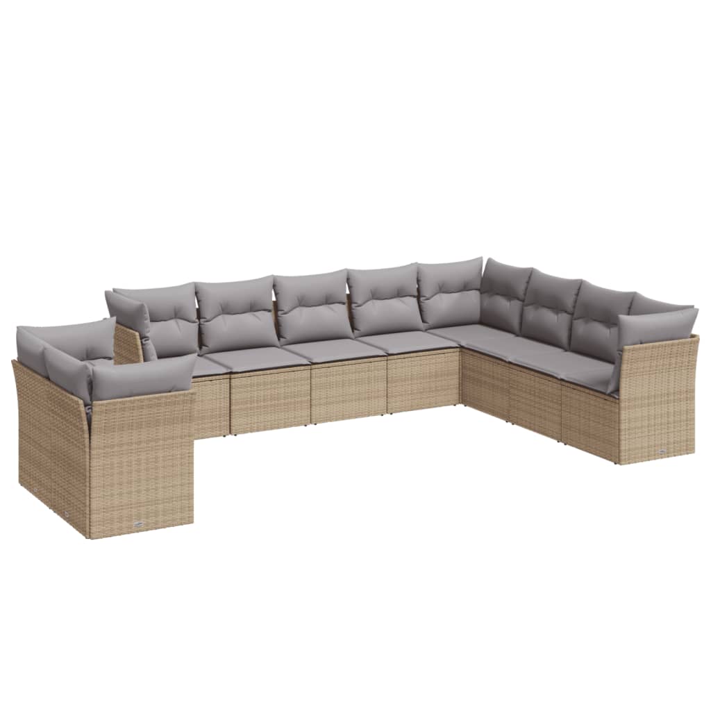 10-tlg. Garten-Sofagarnitur mit Kissen Schwarz Poly Rattan
