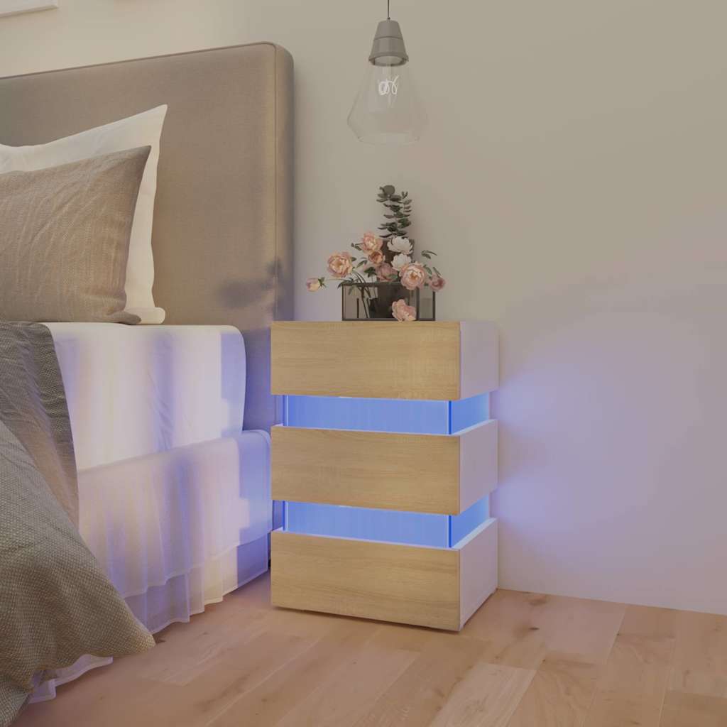 LED-Nachttisch Weiß 45x35x67 cm Holzwerkstoff