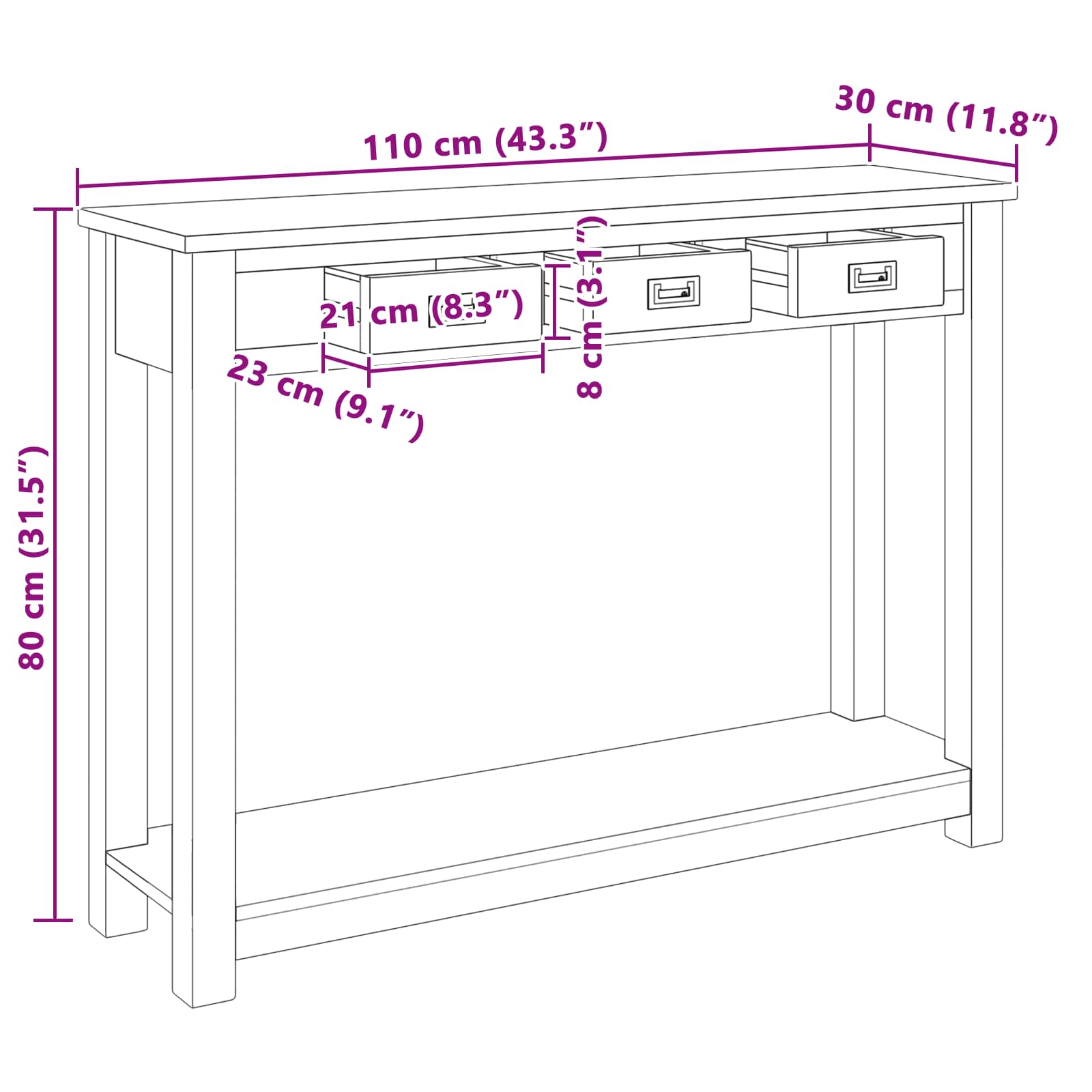 Konsolentisch Natur 90 x 30 x 80 cm Massivholz Teak