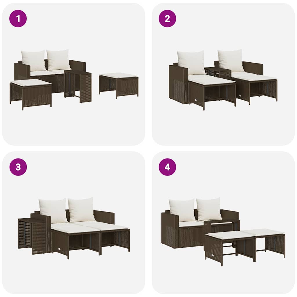 5-tlg. Garten-Sofagarnitur Kissen Stapelbar Schwarz Poly Rattan