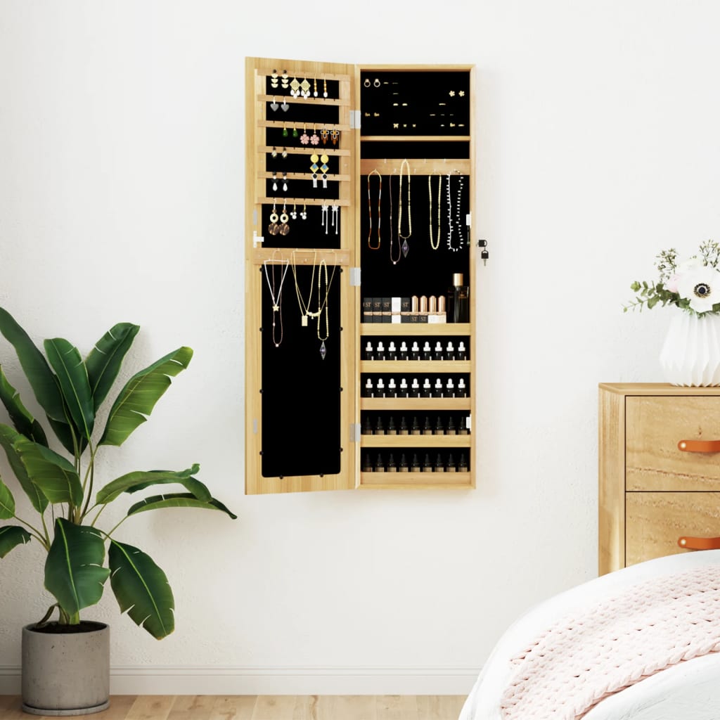 Schmuckschrank mit Spiegel Wandmontage Weiß 30x8,5x106 cm