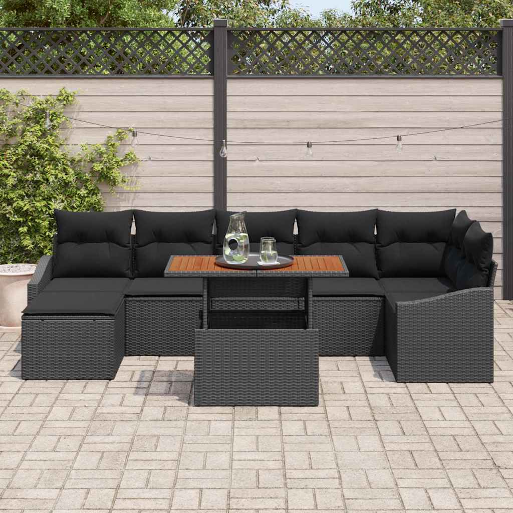Garten Essgruppe mit Kissen 8 pcs Schwarz und Creme