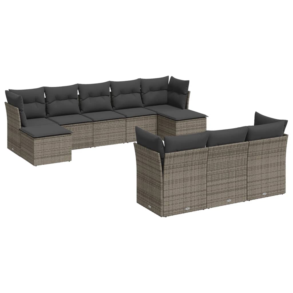 10-tlg. Garten-Sofagarnitur mit Kissen Schwarz Poly Rattan