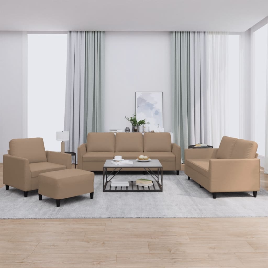 4-tlg. Sofagarnitur mit Kissen Creme Kunstleder