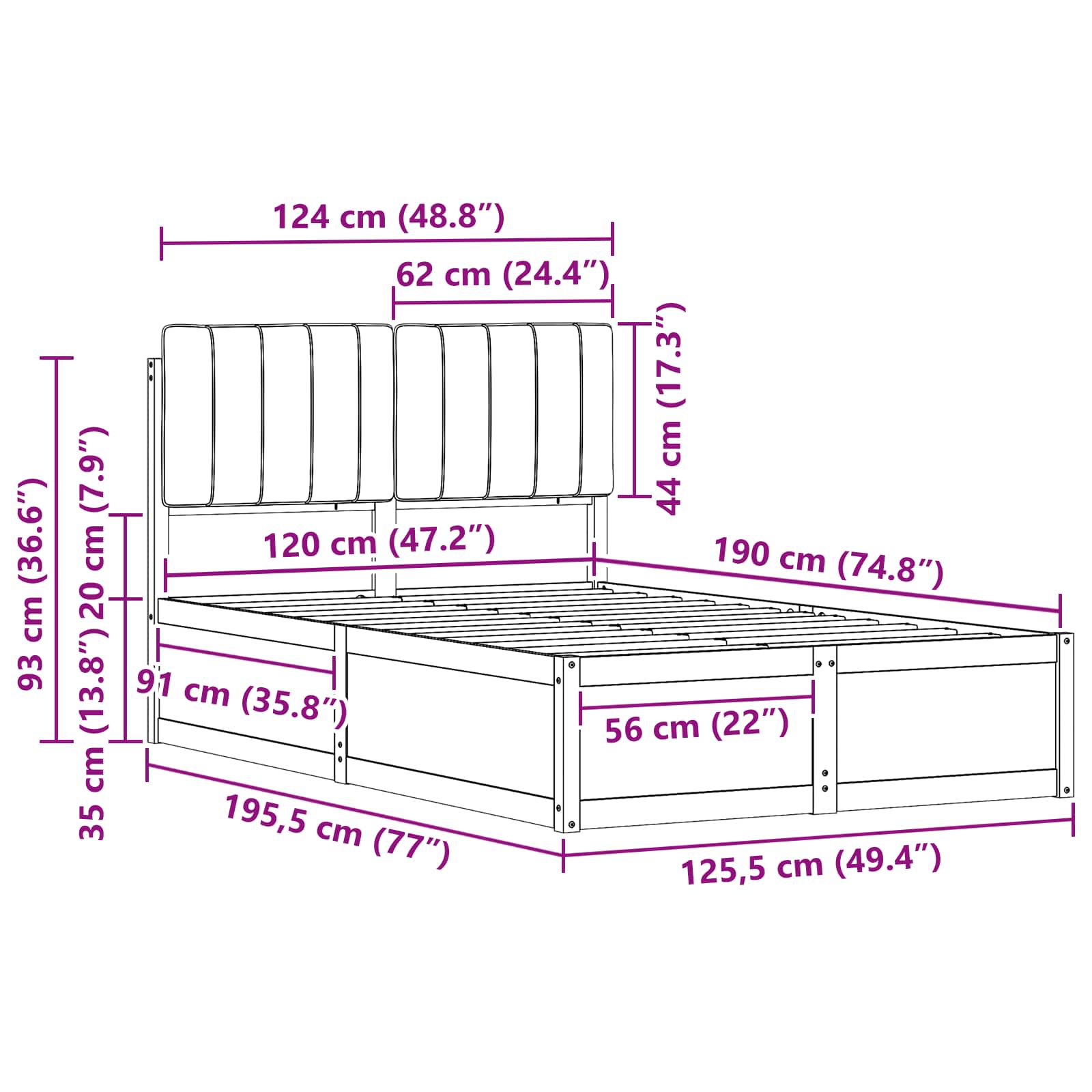 Bettgestell mit gepolstertem Kopfteil Hellgrau 200 x 200 cm