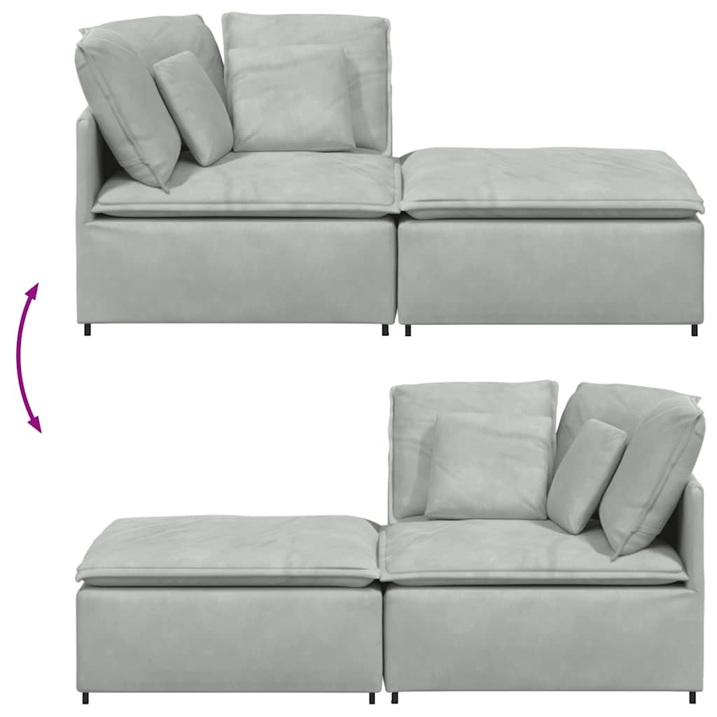 Modulares Sofa mit Fußhocker Kissen Samt Blau