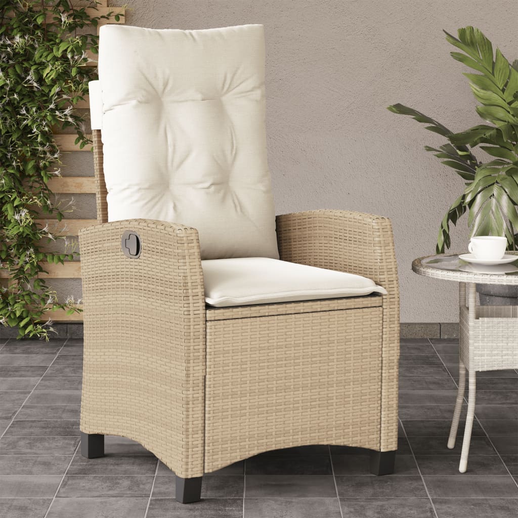 Gartensessel Verstellbar mit Kissen Schwarz Poly Rattan