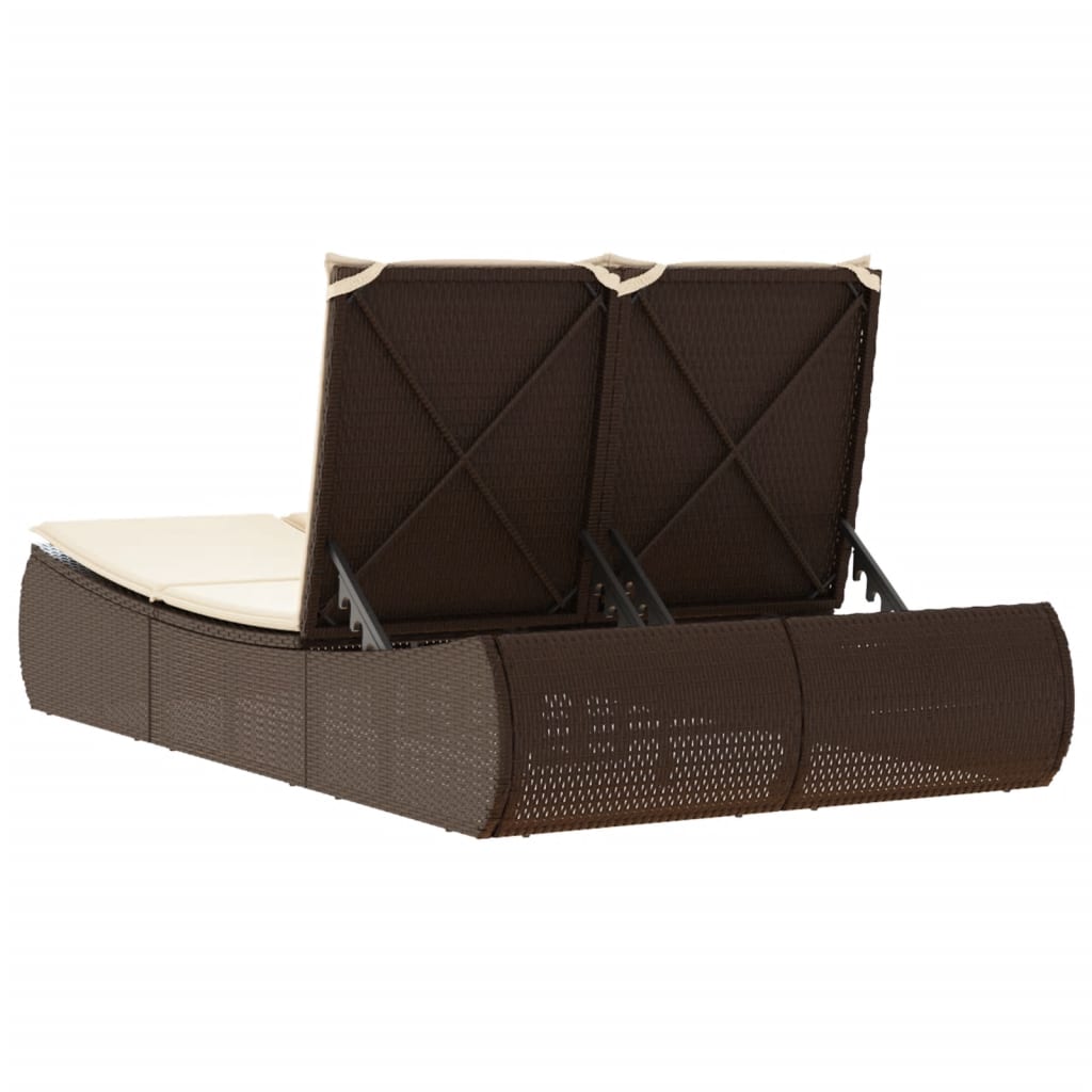 Doppel-Sonnenliege mit Kissen Schwarz Poly Rattan