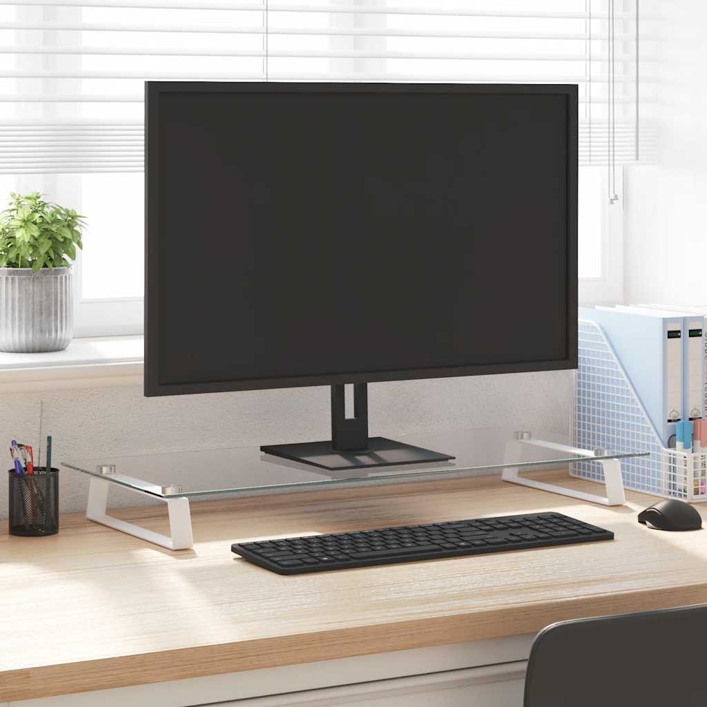 Monitorständer Weiß 60x20x8 cm Hartglas und Metall