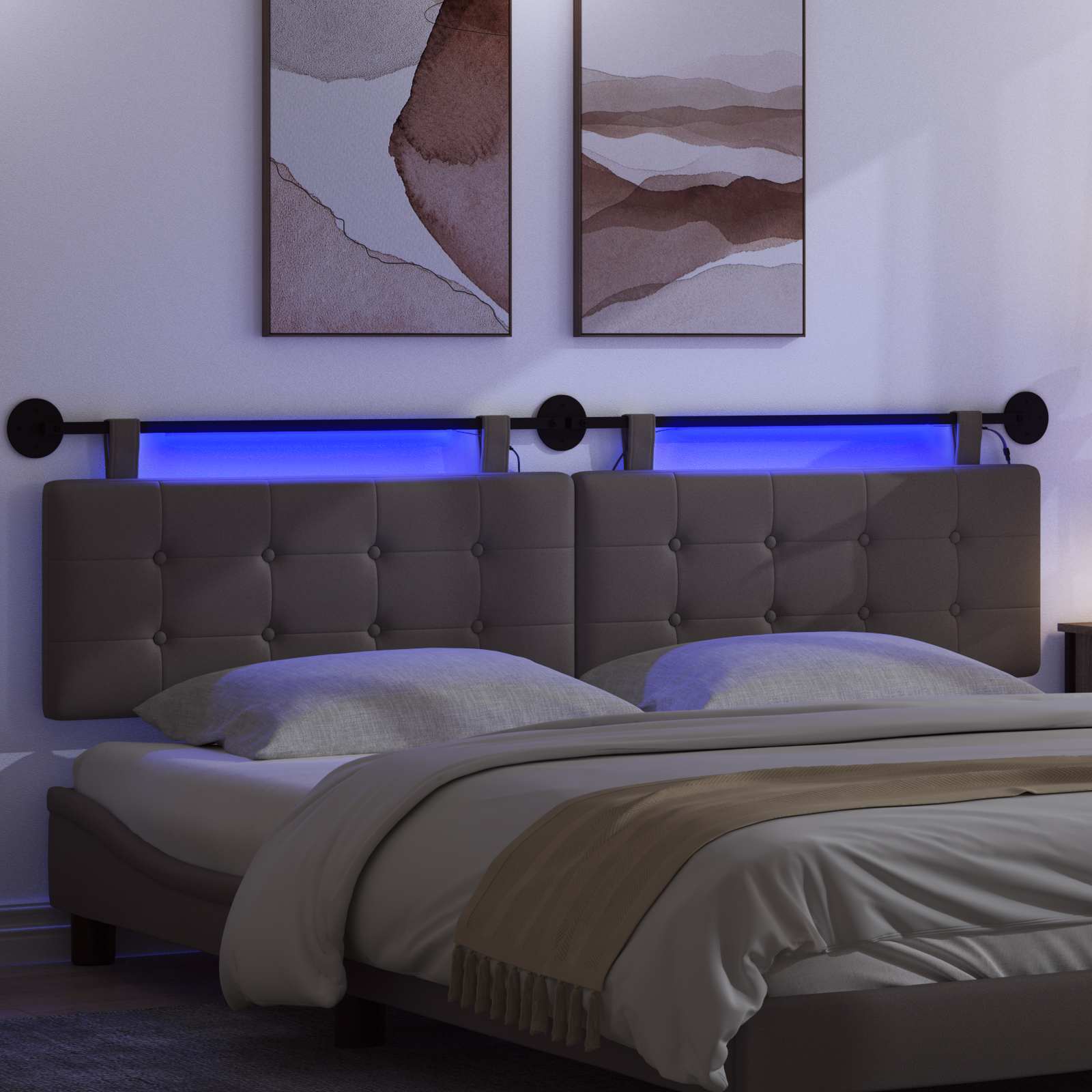 Hängendes Kopfteil Mit LED Licht Creme Kunstleder