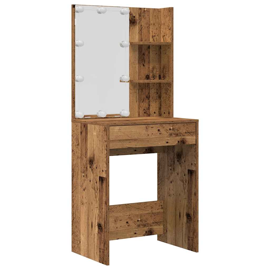Schminktisch-Set mit LED Weiß Holzwerkstoff