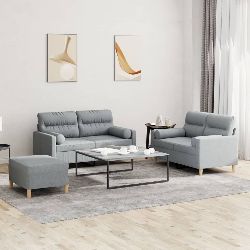 3-tlg. Sofagarnitur mit Kissen Creme Stoff