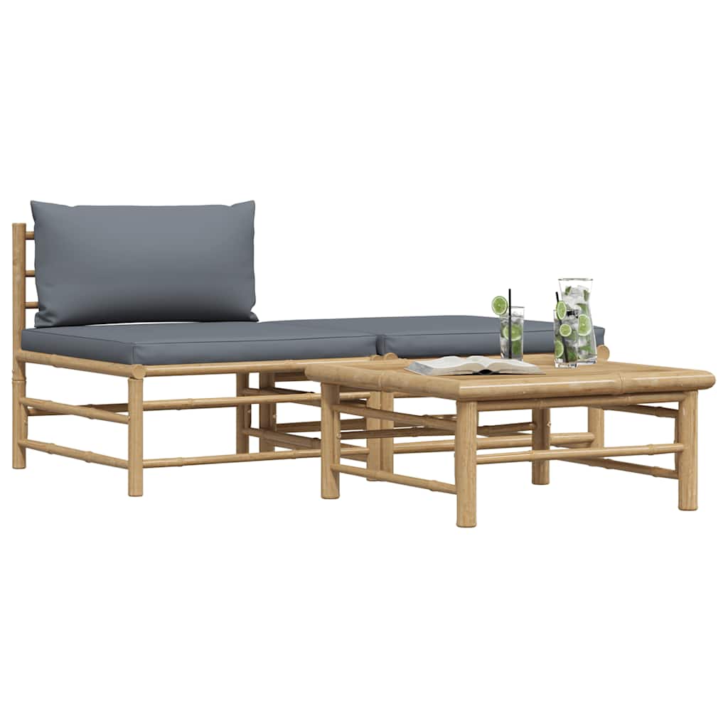 3-tlg. Garten-Lounge-Set mit Kissen Bambus