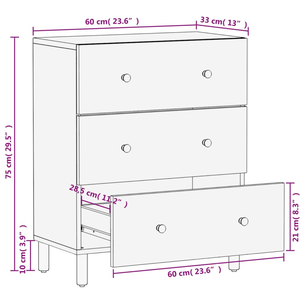 Beistellschrank 60x33x75 cm Massivholz Akazie