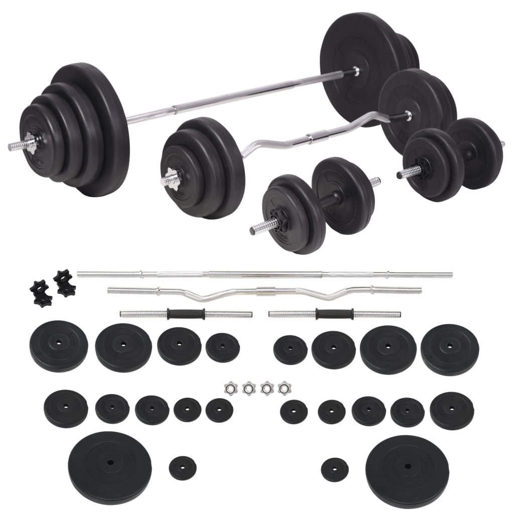 Hantelbank mit Ablage, Langhantel und Kurzhantel-Set 90 kg