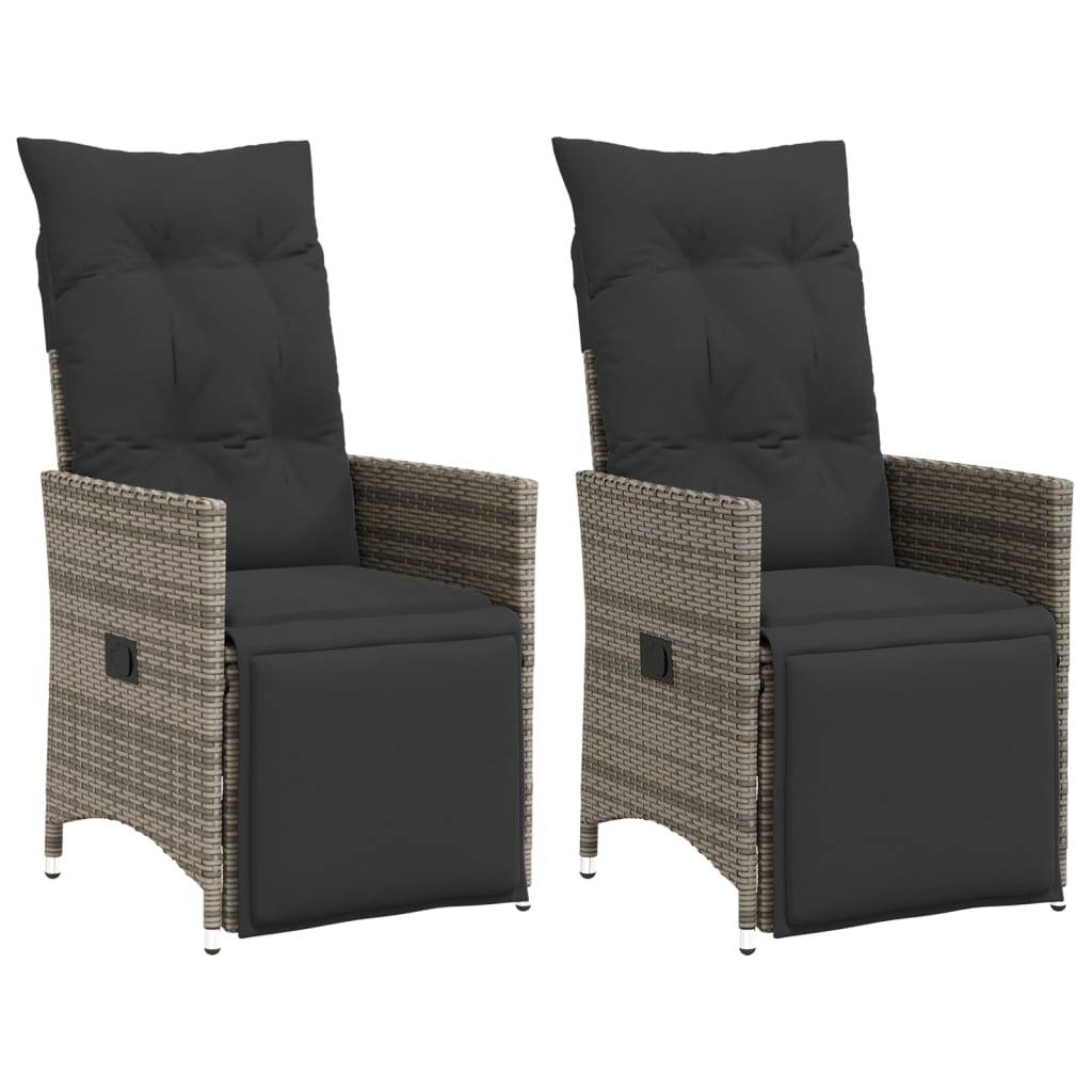 Gartensessel Verstellbar mit Kissen Schwarz Poly Rattan