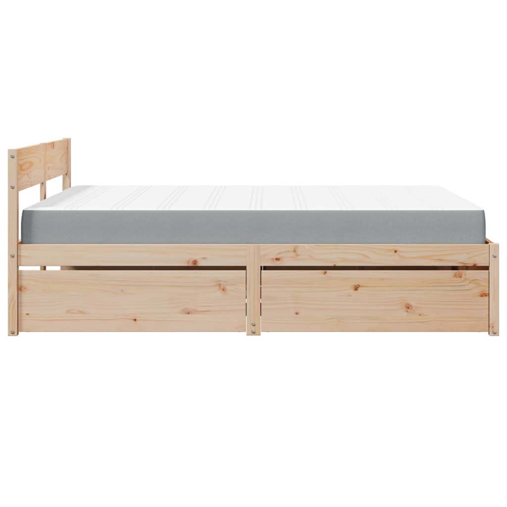 Bett mit Schubladen und Matratze 200x200 cm Massivholz Kiefer