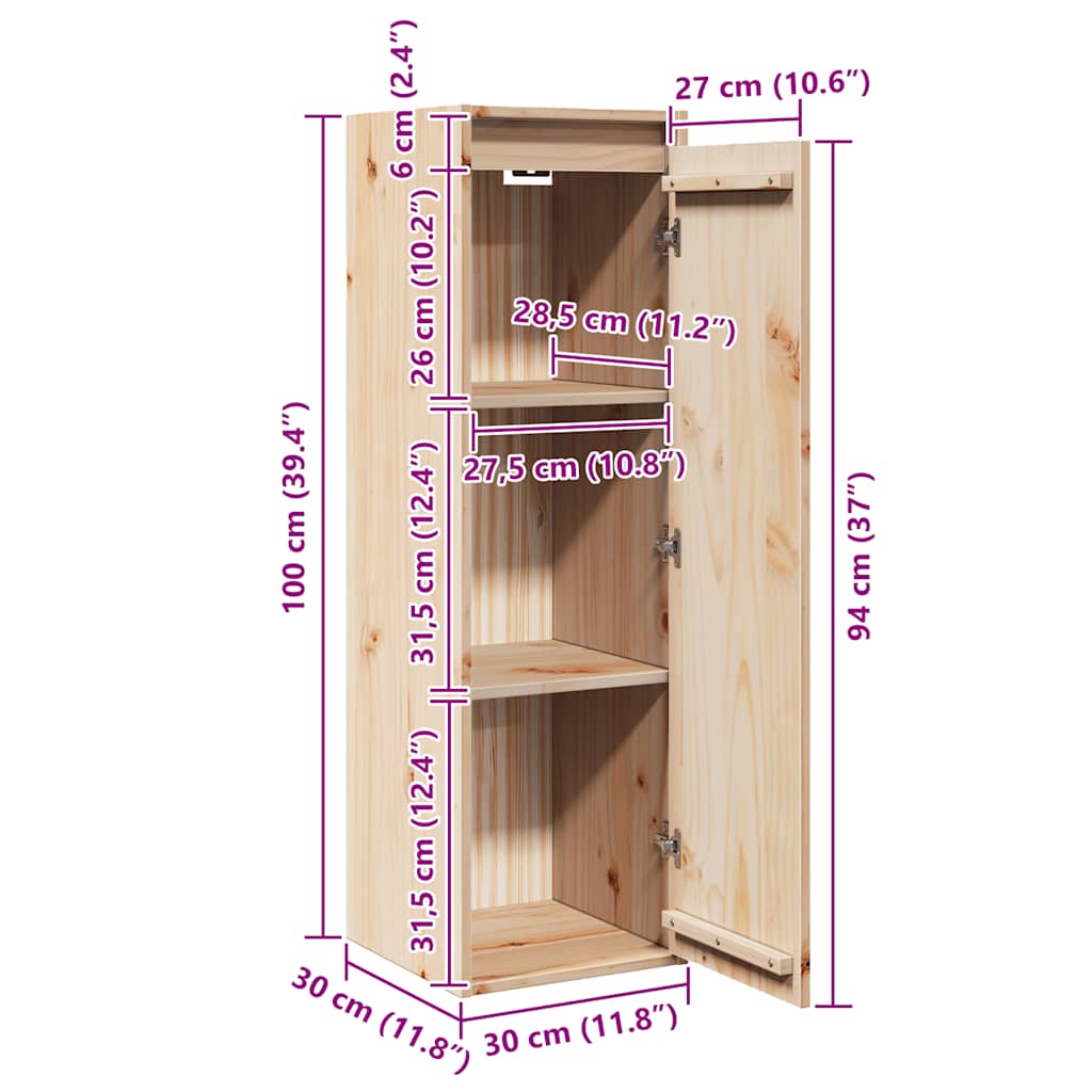 Wandschrank 30x30x100 cm Massivholz Kiefer