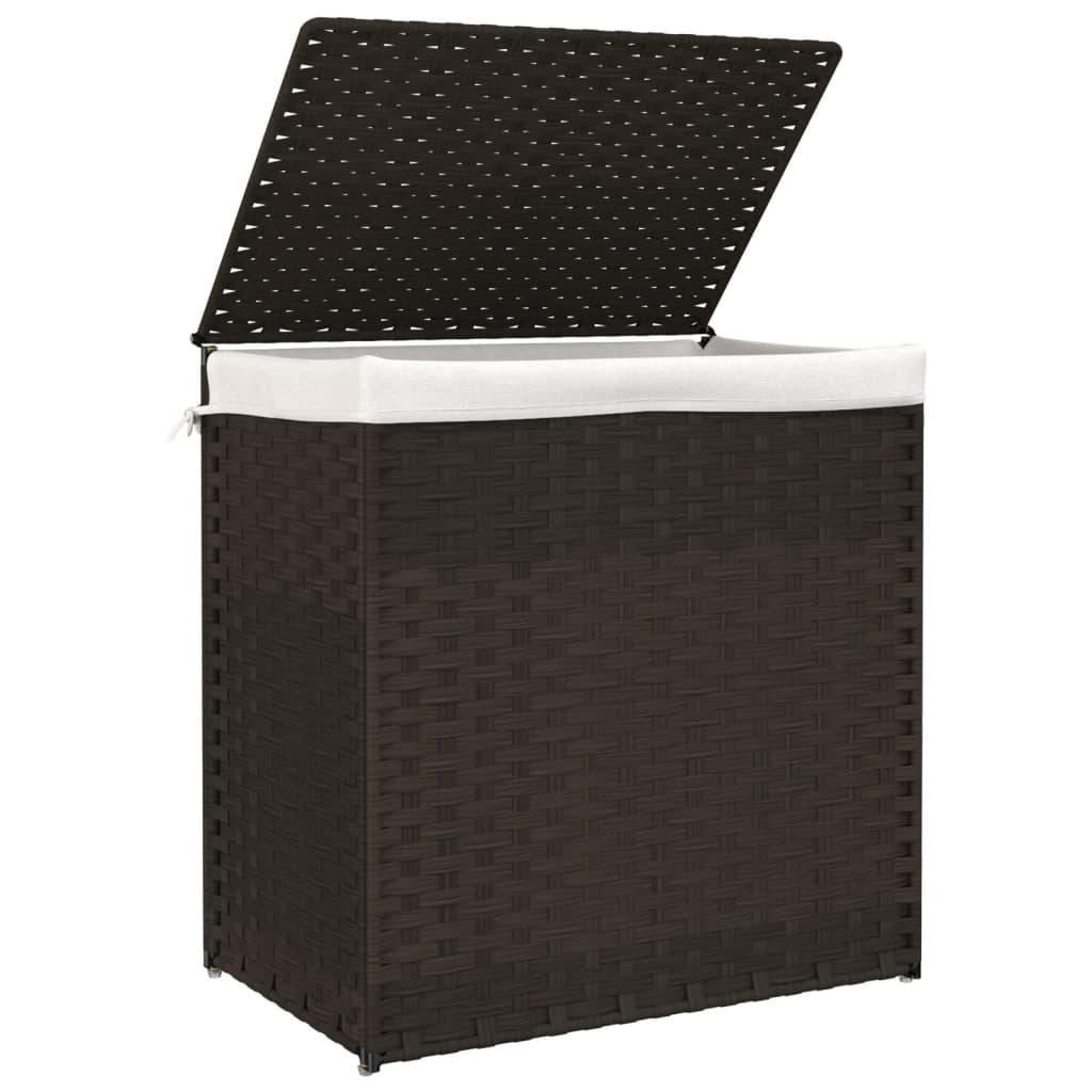 Wäschekorb mit 2 Fächern 53x35x57 cm Poly Rattan