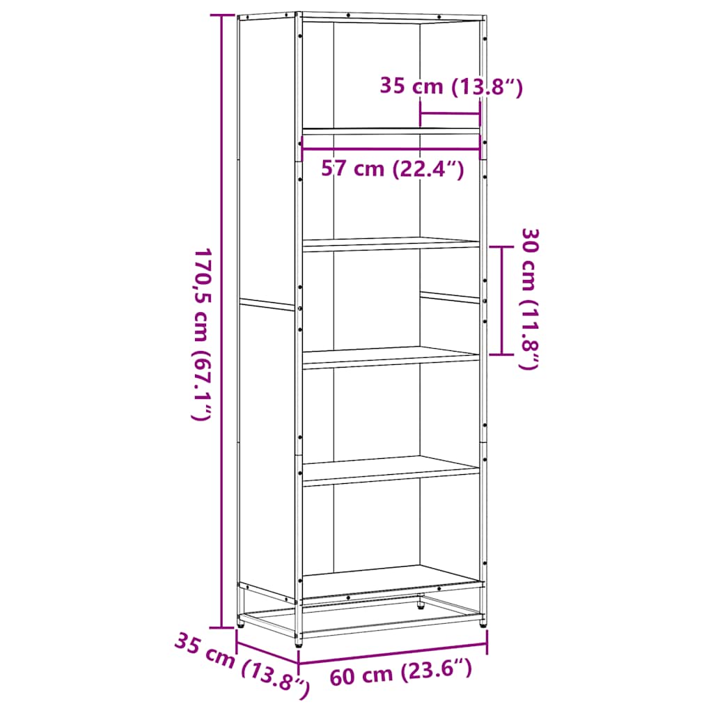 Bücherregal Schwarz 60x35x139 cm Holzwerkstoff