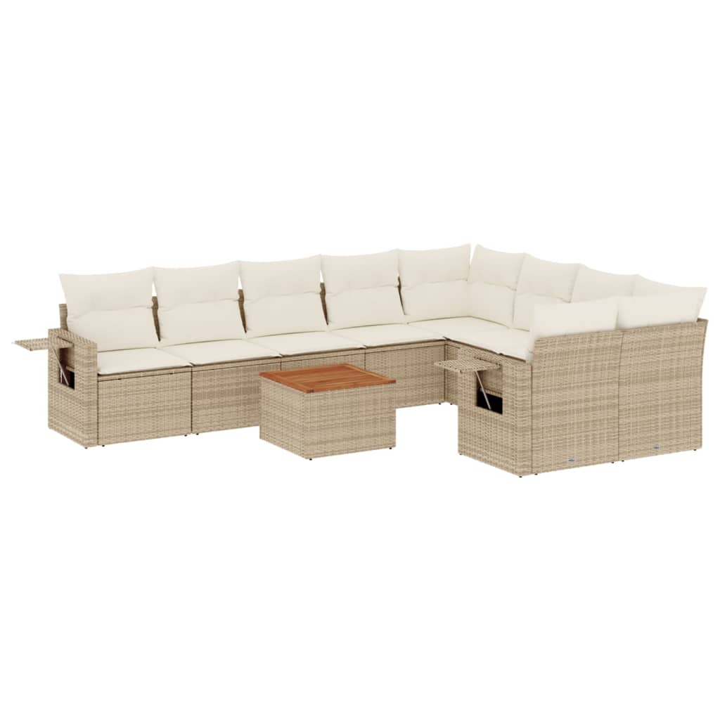 10-tlg. Garten-Sofagarnitur mit Kissen Schwarz Poly Rattan
