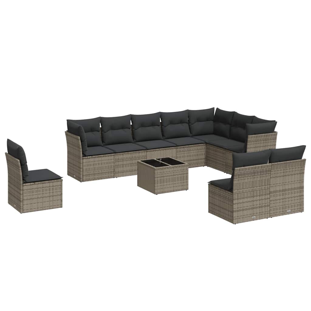 10-tlg. Garten-Sofagarnitur mit Kissen Schwarz Poly Rattan