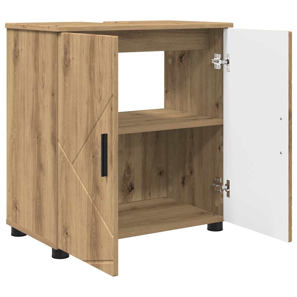 Badezimmermöbel-Set mit Tür 3 pcs Weiß Holzwerkstoff & Metall