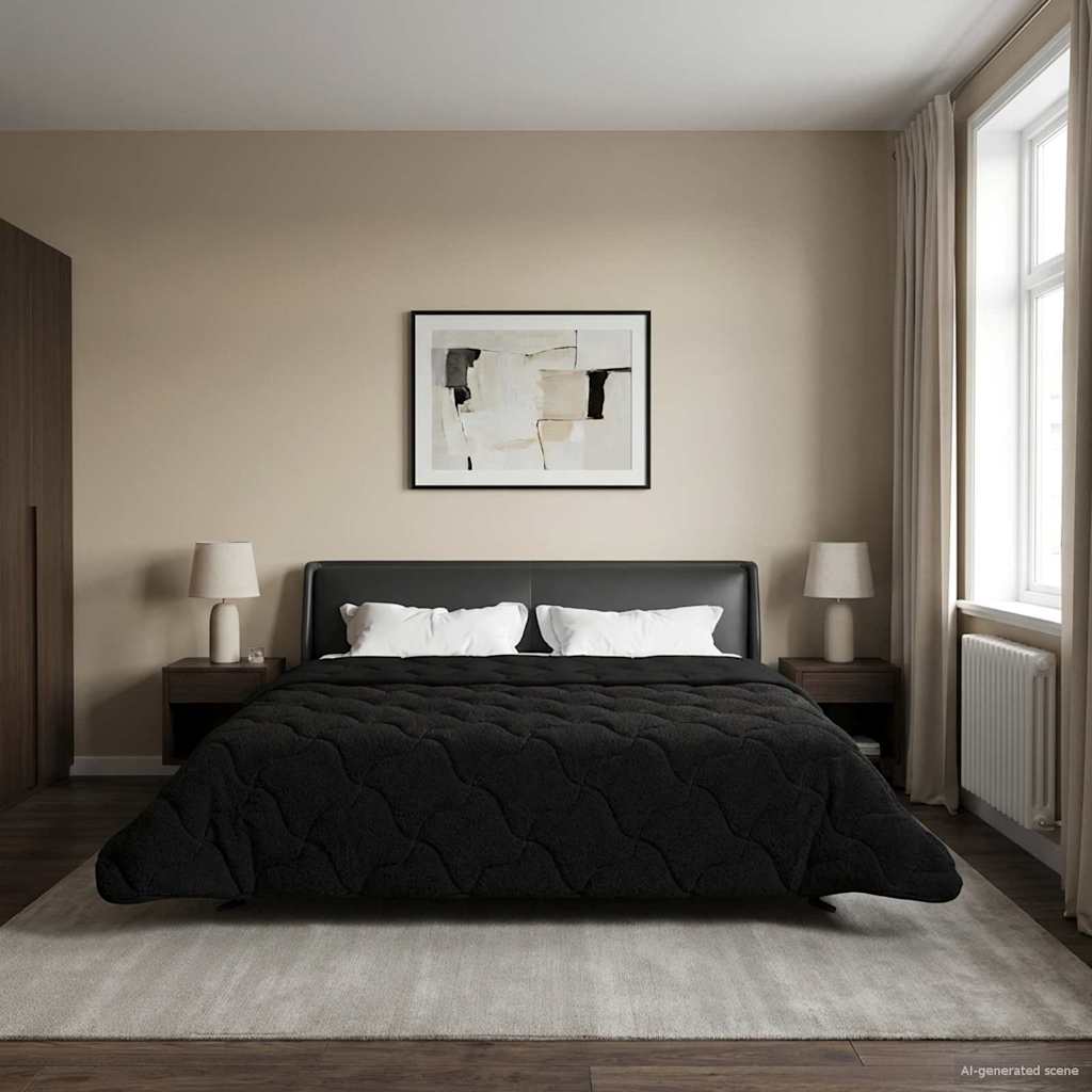 Sommerdecke Anthrazit 135 x 200 cm Mikrofaser und Teddy-Fleece