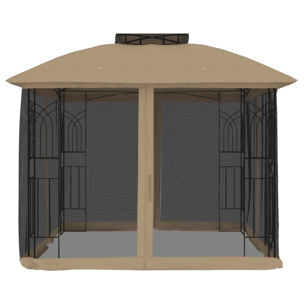 Pavillon mit Doppeldach & Netzwänden Creme 2,94x2,94 m Stahl