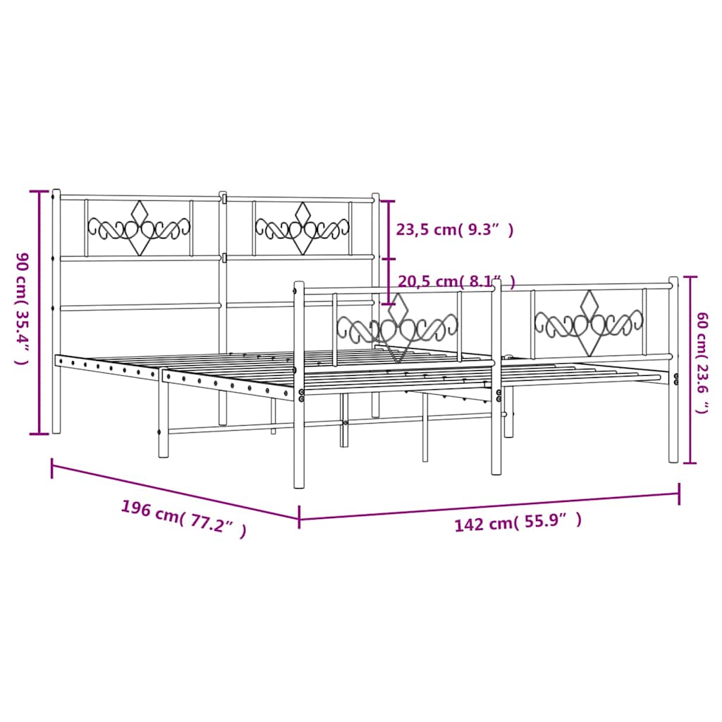 Bettgestell mit Kopfteil Metall Schwarz 100x190 cm