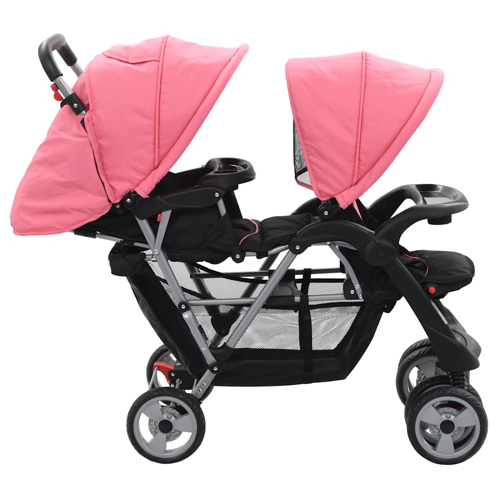 Tandem-Kinderwagen Stahl Rot und Schwarz
