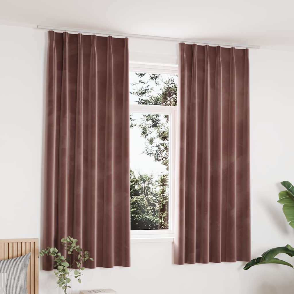 Verdunkelungsvorhänge mit Haken 2 Stk. Samt Schwarz 140x175 cm