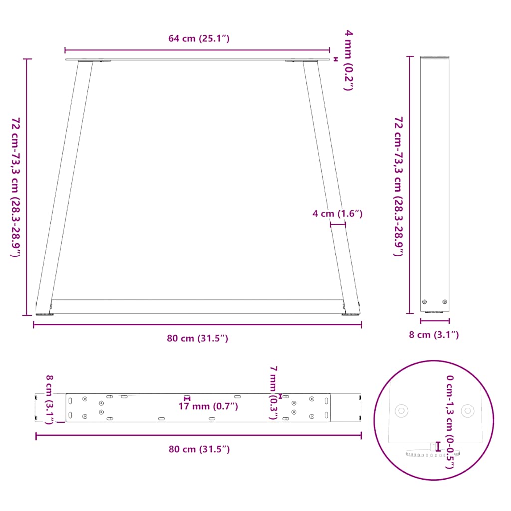 Couchtischbeine V-Form 2 Stück Schwarz 30x(30-31,3) cm Stahl