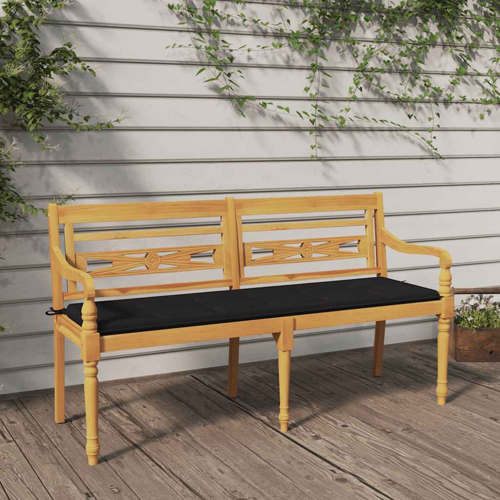 Batavia-Gartenbank mit Anthrazit Kissen 120 cm Teak Massivholz
