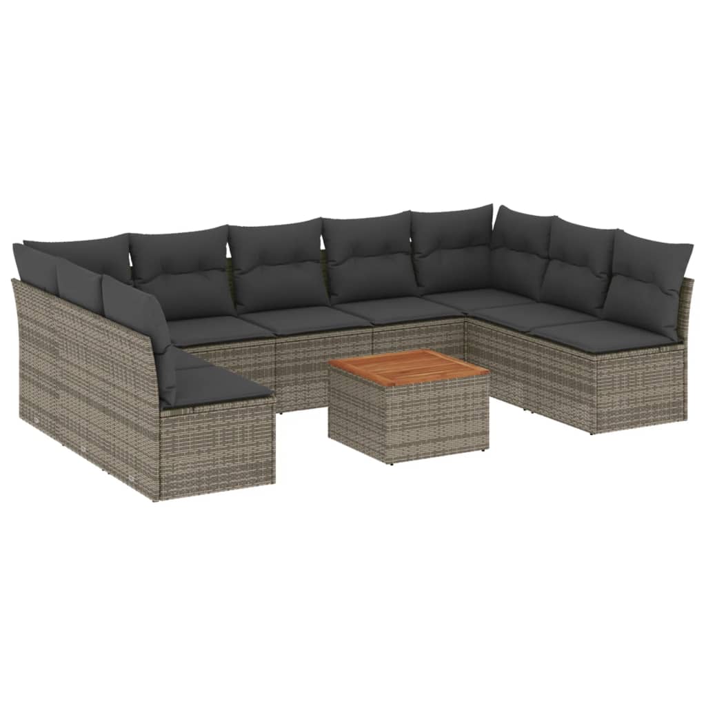 10-tlg. Garten-Sofagarnitur mit Kissen Schwarz Poly Rattan
