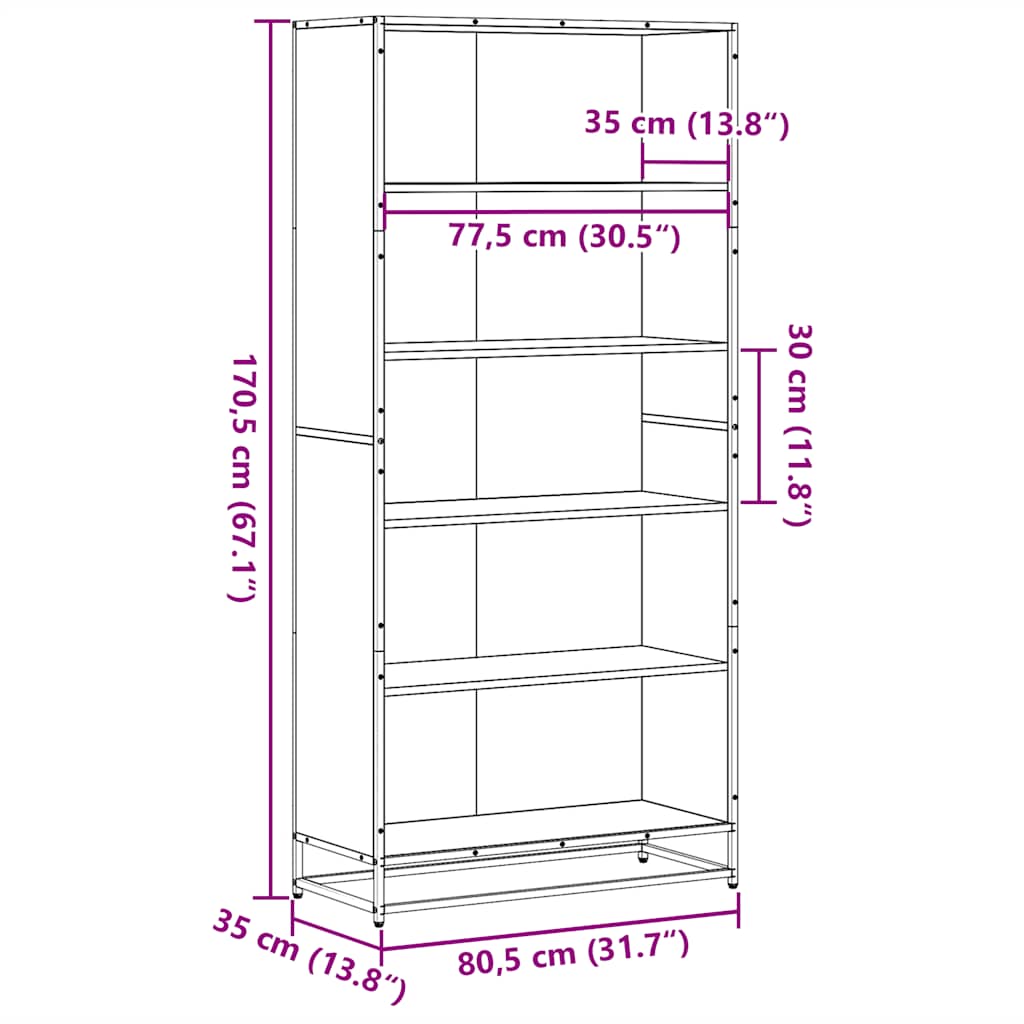 Bücherregal Schwarz 60x35x139 cm Holzwerkstoff