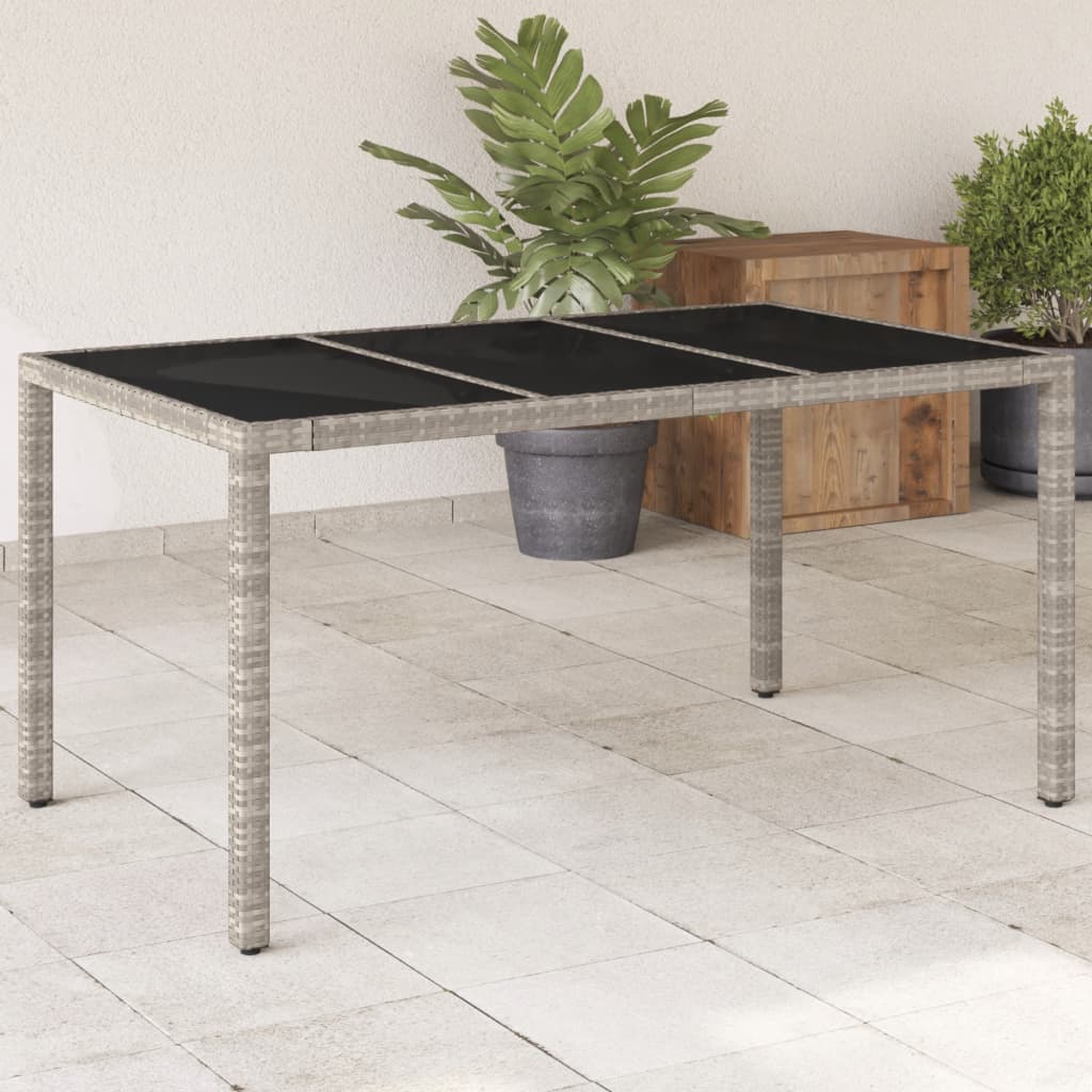 Gartentisch 150x90x75 cm Hartglas und Poly Rattan Schwarz