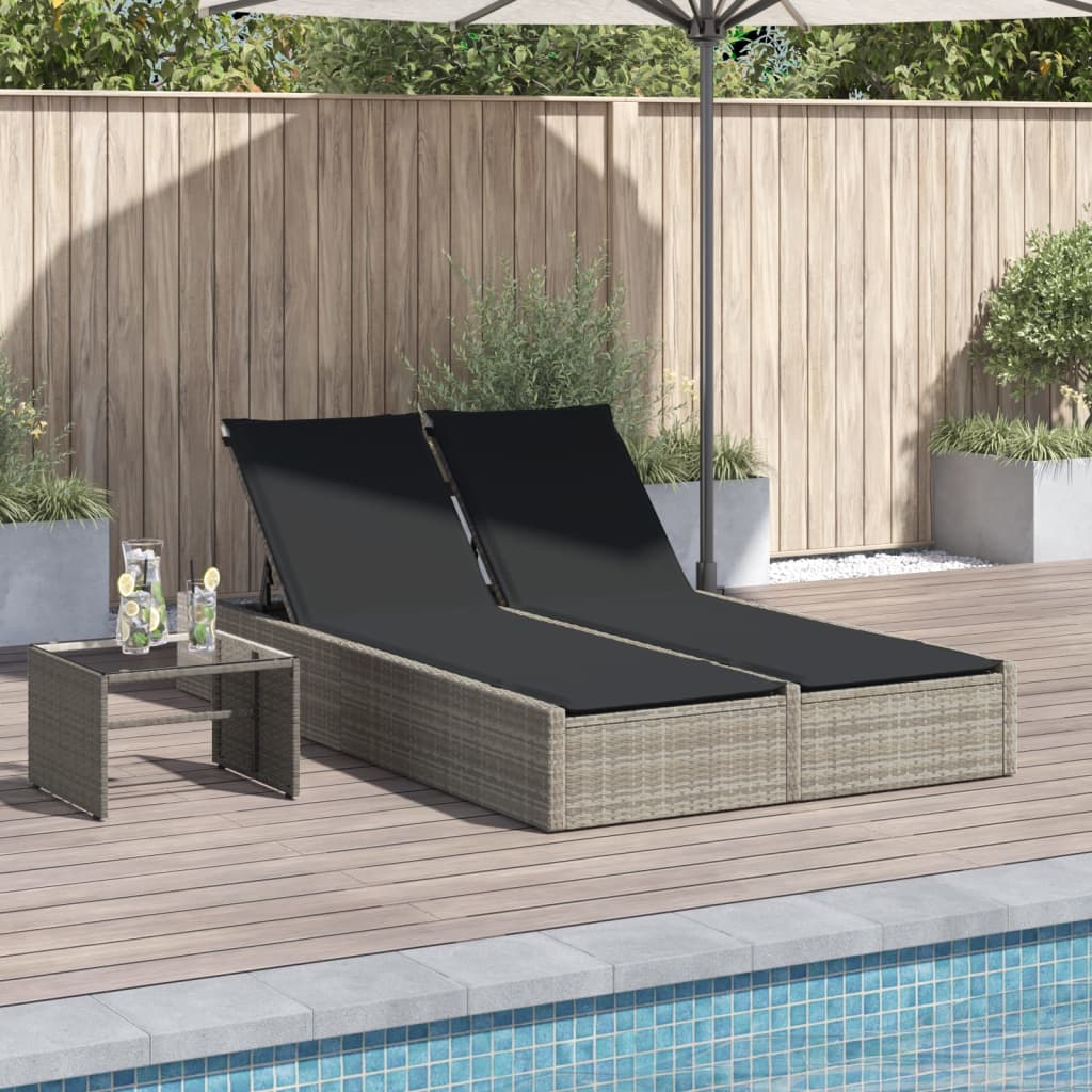Doppel-Sonnenliege mit Kissen Schwarz Poly Rattan