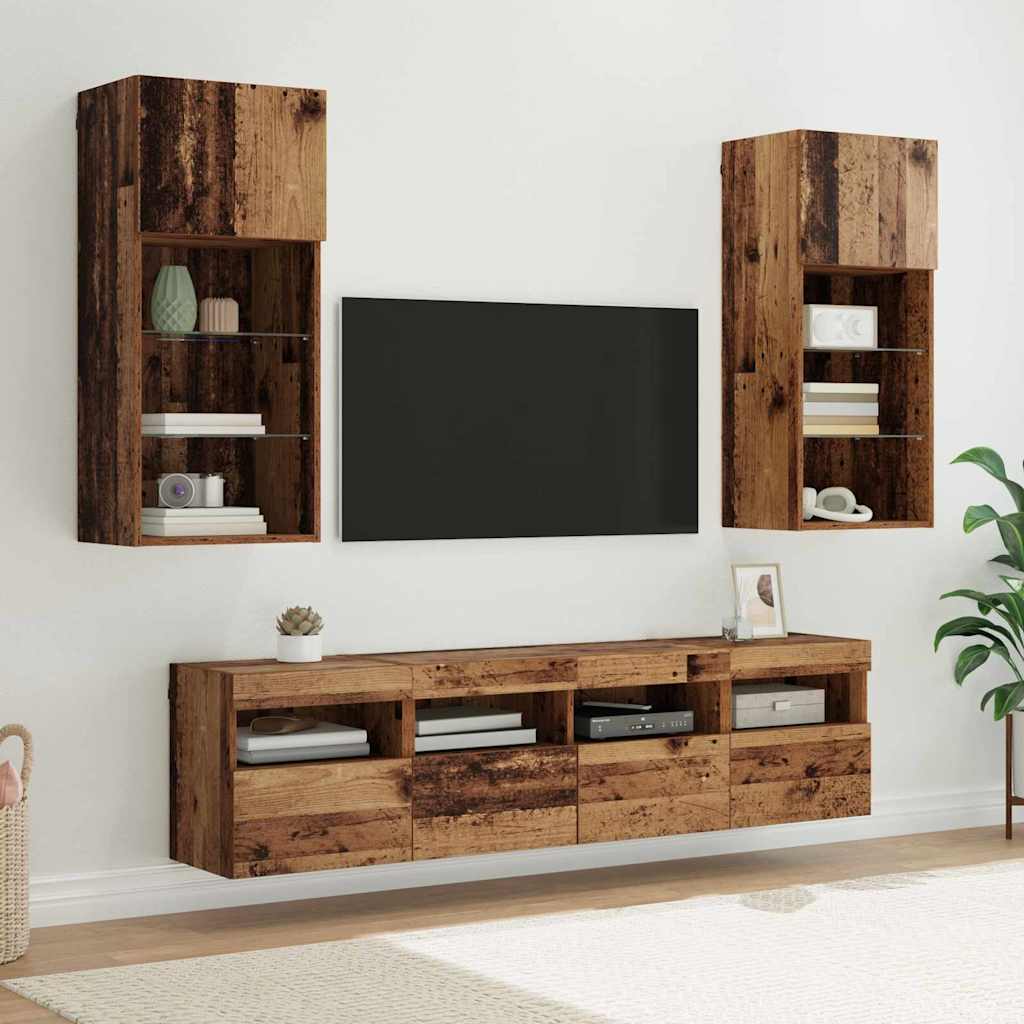 5-tlg. Wohnwand mit LED-Beleuchtung Weiß Holzwerkstoff