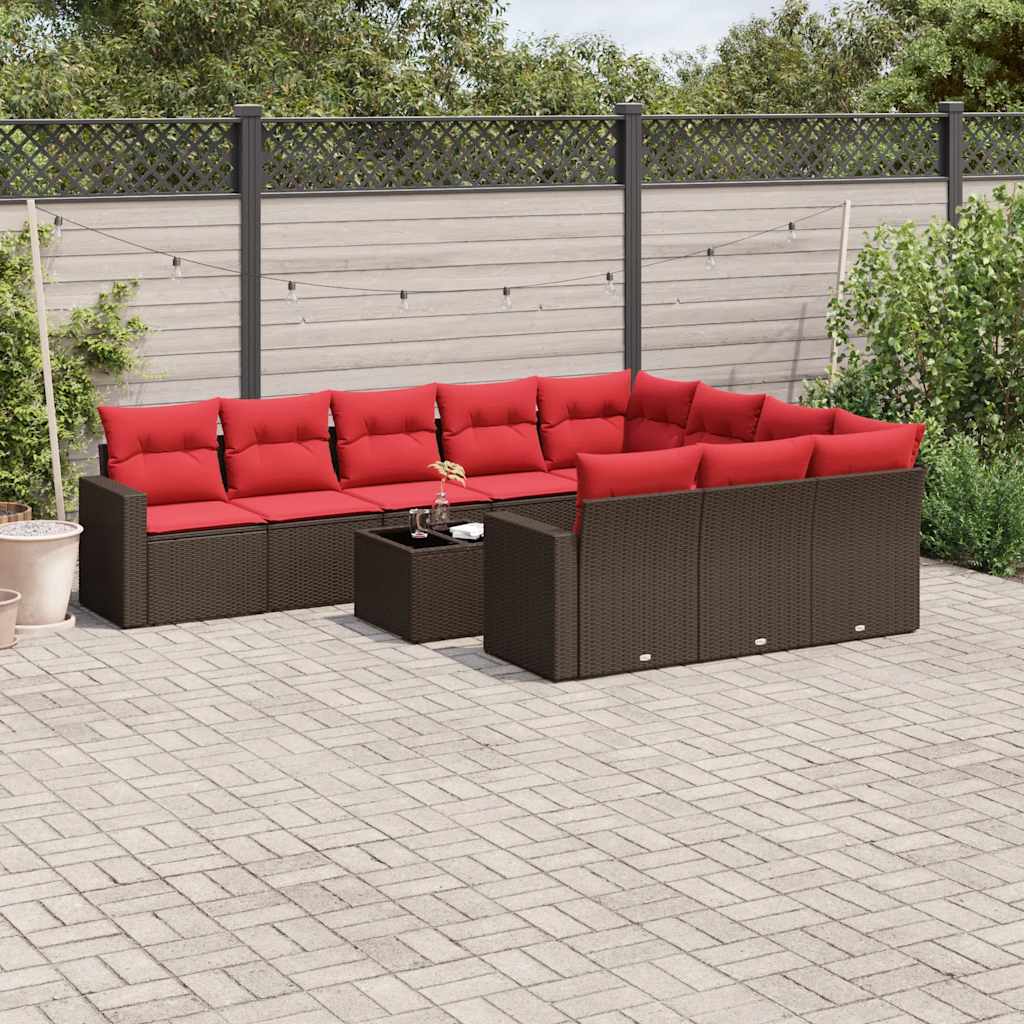 10-tlg. Garten-Sofagarnitur mit Kissen Schwarz Poly Rattan