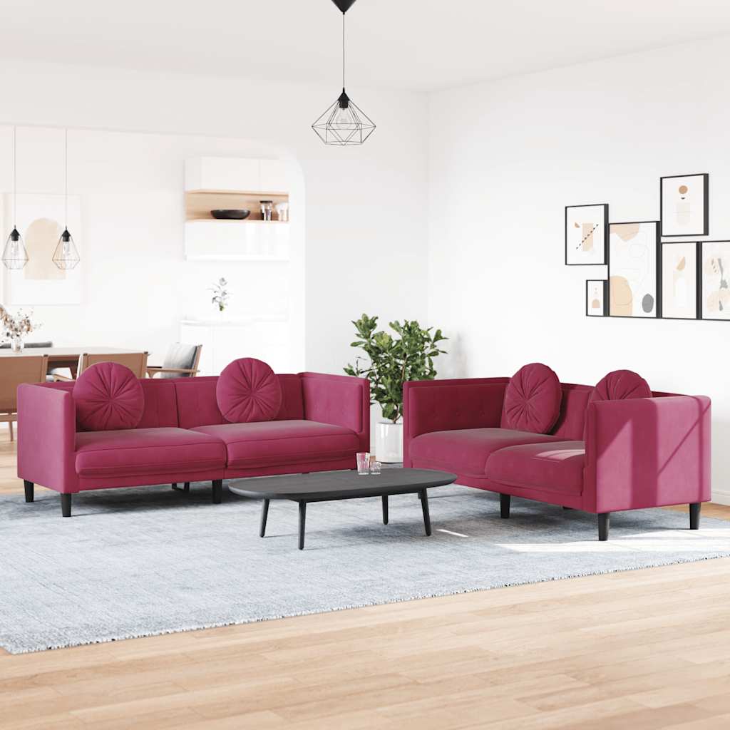 3-tlg. Sofagarnitur mit Kissen Creme Samt