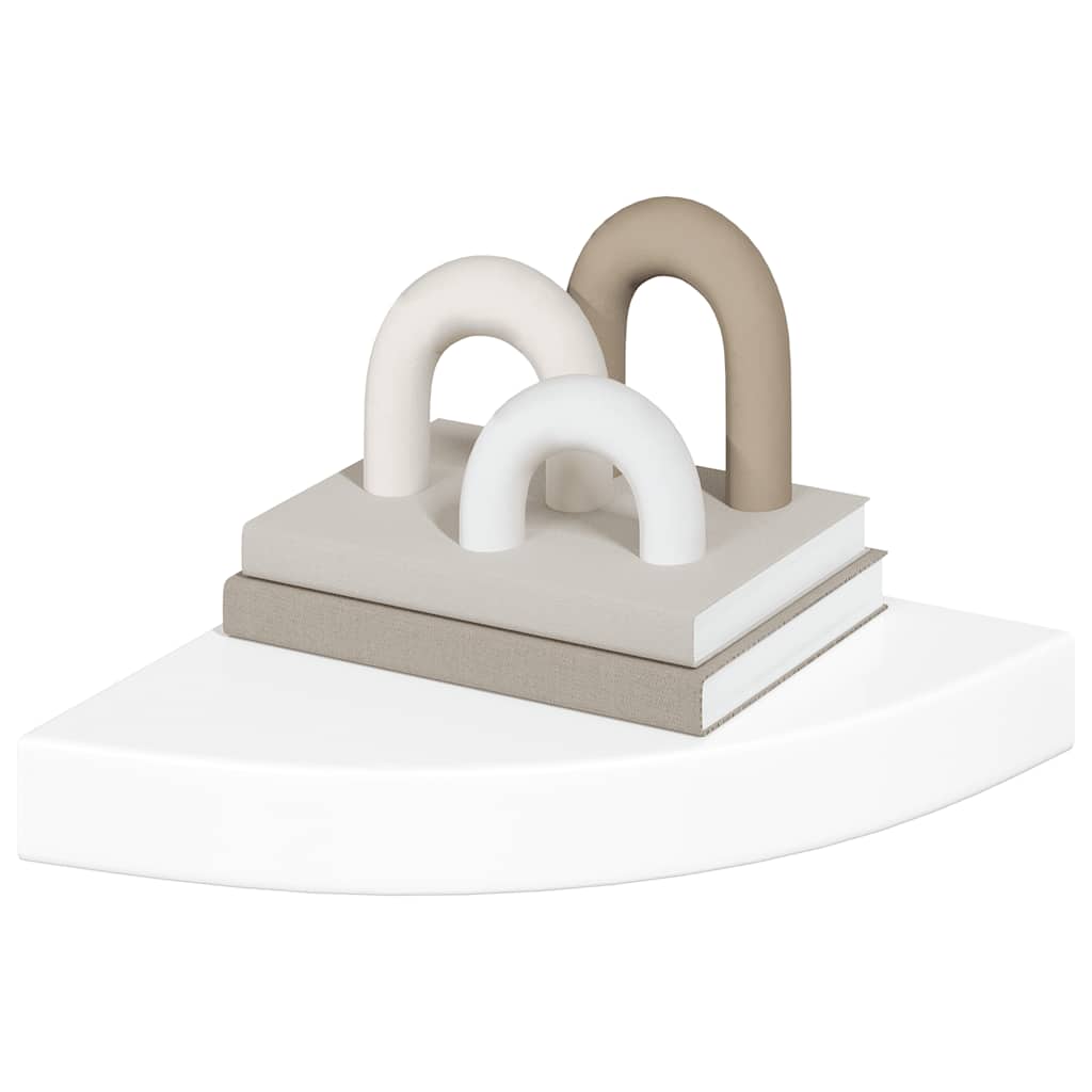 Schwebende Eckregale 2 Stk. Hochglanz-Weiß 25x25x3,8 cm MDF
