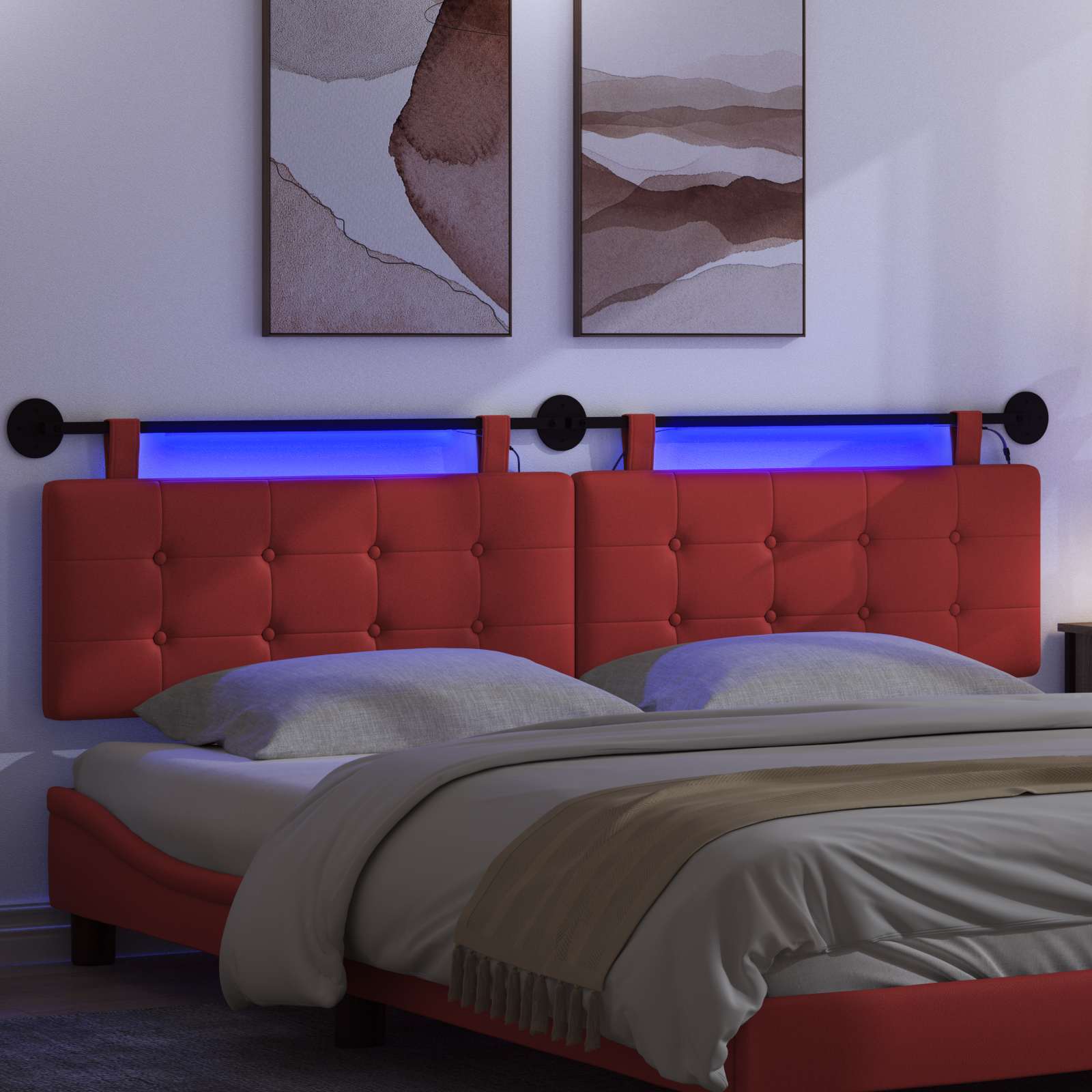 Hängendes Kopfteil Mit LED Licht Creme Kunstleder