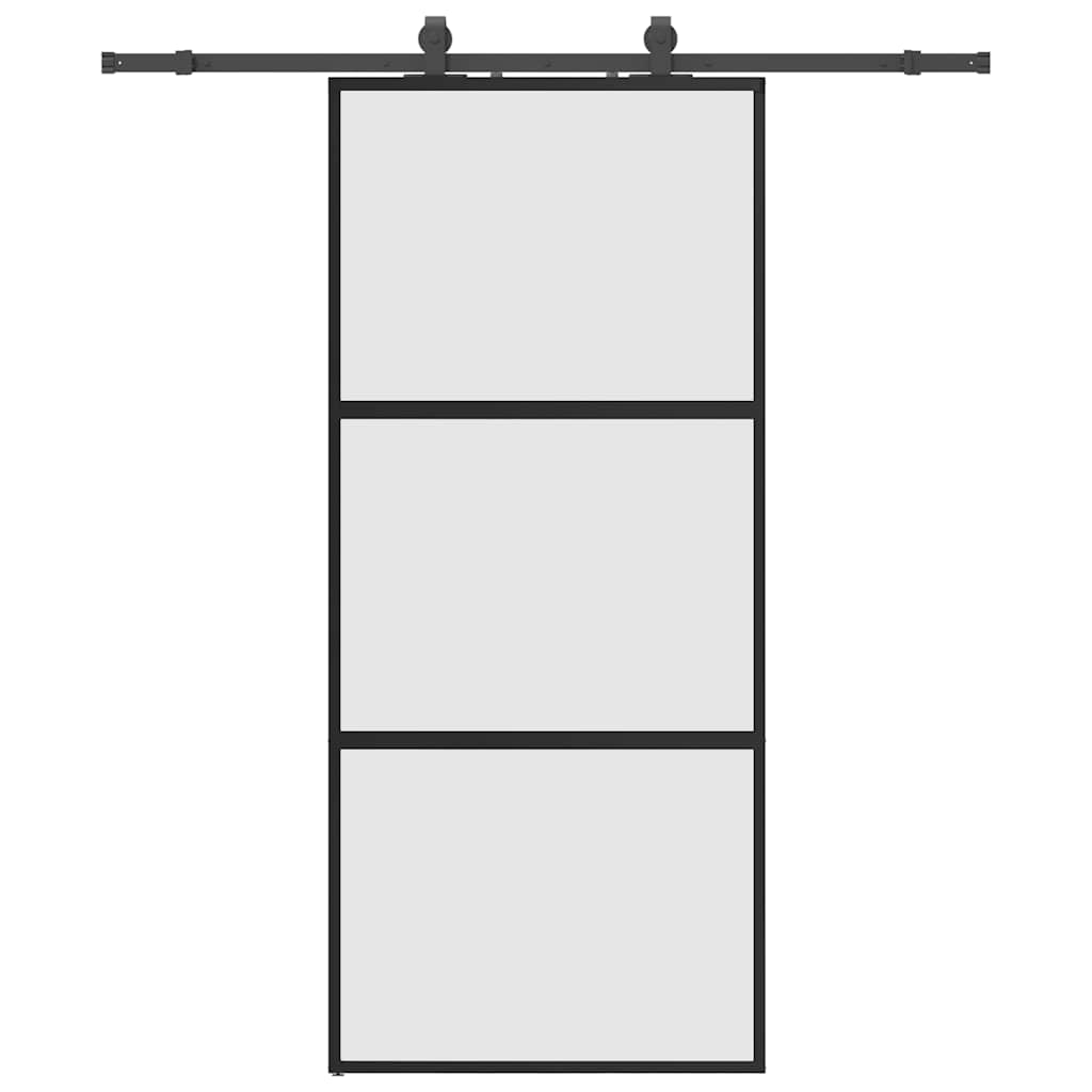 Schiebetür mit Beschlag Schwarz 76x205 cm Hartglas